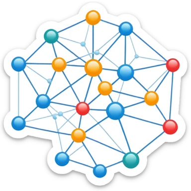 neural network with nodes and connections, simple colorful design for telegram sticker