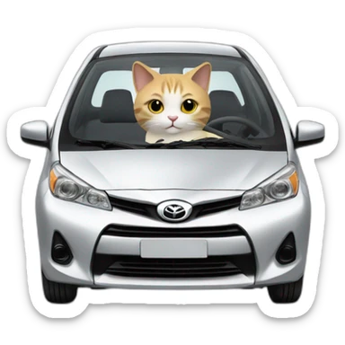Cat driving a silver Toyota yaris sticker