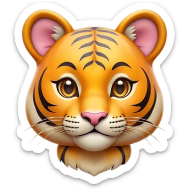 Cinematic Cute Tiger Portrait Emoji, Head tilted playfully and inquisitively, with a sleek, graceful form accented by vivid stripes and round, sparkling eyes filled with charm, Simplified yet irresistibly adorable features, highly detailed, glowing with a warm, inviting wild glow, high shine, affectionate and lively, stylized with a touch of whimsical feline grace, soft glowing outline, capturing the essence of a mischievous yet loving tiger that seems as if it could leap out of the screen into your arms! sticker
