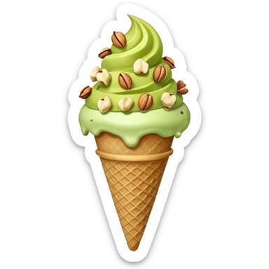 ice cream cone with pistachio scoop and chopped nuts sticker