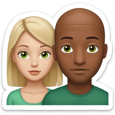 Black bald guy with brown eyes & a white girl brown hair with green eyes  sticker
