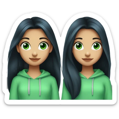 girl 18 years old with black long hair and green blue eyes and a pretty Disney appearance in a blue sweatshirt looking straight sticker