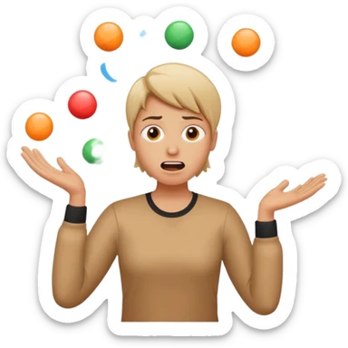 an emoji that depicts a product manager juggling work wit panic, can you make it more gender neutral  can you mkae it a combo of these sticker