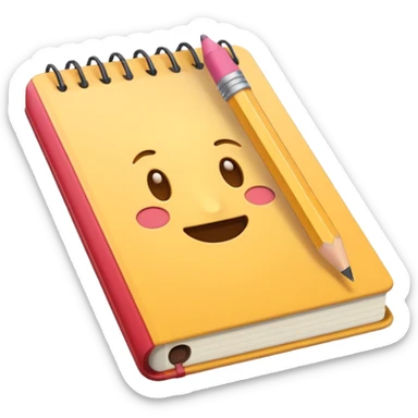 Emoji of a notebook with a pencil, iPhone emoji style. Flat design, smooth gradients, rounded edges, soft shadows, clean look, white background. sticker