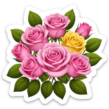 A bouquet of flowers, composed of pink roses and yellow roses. sticker