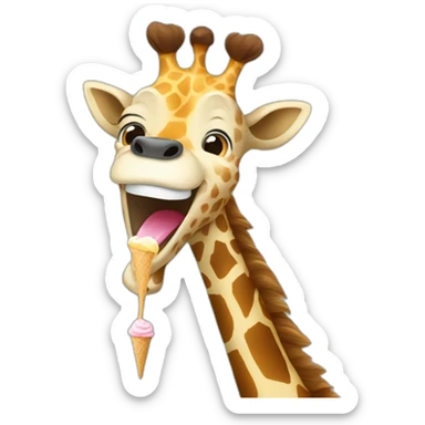 Giraffe laughing with an ice cream sticker