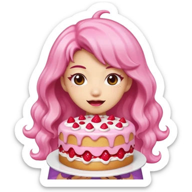kawaii  woman holding pink runny gooey strawberry jam monster cake   sticker