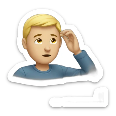 A man searching for something by putting his hand on his forehead sticker