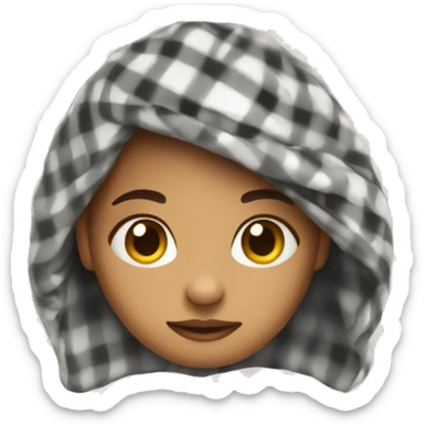 a girl wrapped in a plaid sticker