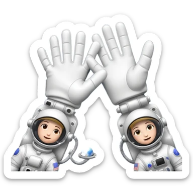 white pressurized astronaut gloves with metal wrist rings floating in space, 3D emoji style sticker