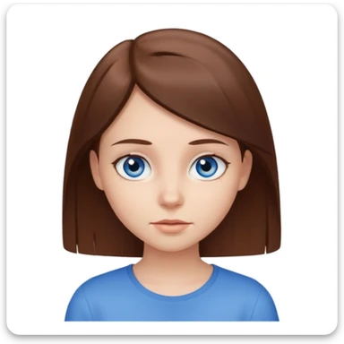 emoji of a girl with straight brown hair and blue eyes neutral expression on a white background sticker