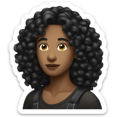 Black hair  big curly, sharp jawline, teen, fair skin sticker