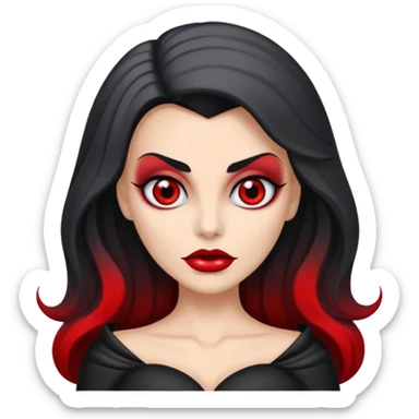 vampira com o tom de pele cinza com os olhos vermelhos, cabelos longos e ondulados e pretos sticker