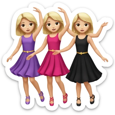 Emoji of 3 Girls dancing one with blonde hair, one tan skin with brown hair and one with black hair sticker