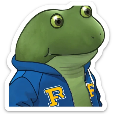 wearing a blue varsity jacket sticker