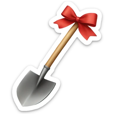 Shovel with a red bow on it sticker