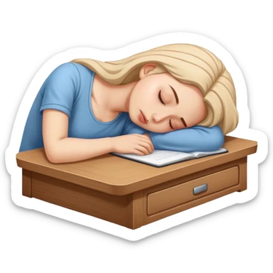 Tired woman sleeping with head down on empty desk sticker