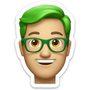 a man, green rubies on his head, waving hello, wearing glasses sticker