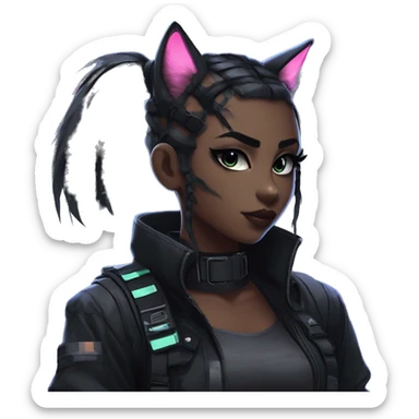 Gorgeous cyberpunk ponytail dark techwear anime style anthro black cat furry with blushing face aesthetic and pretty edgy black with collar and harness trending style sticker