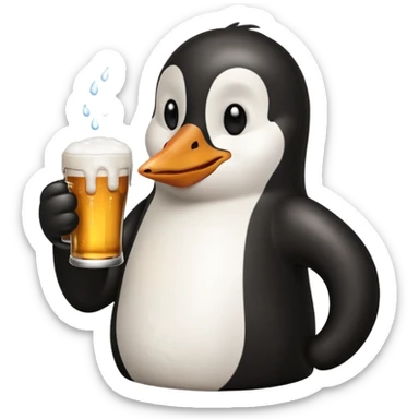 un pingouin réaliste qui boit une bière  sticker