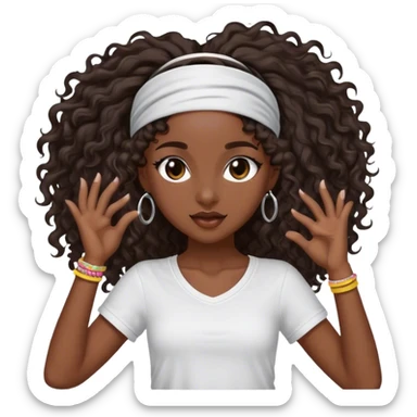 Dancing dark brown girl with long darn brown curly hair with headband hip hop sticker
