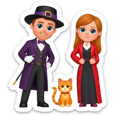 magician couple and their pet cat sticker