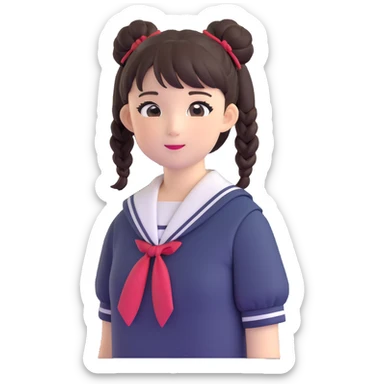 Extremely cute Japanese schoolgirl with high bun hairstyle wearing traditional sailor school uniform sticker