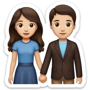 Longer wavy hair for one and straight for the other both dark brown hair. Light skin tone holding hands sticker