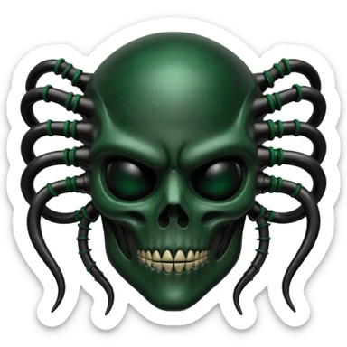 HR giger, wires, dark green, black flesh undead, head. dark black bones and skin sticker