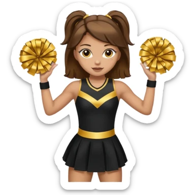 Cheerleader with golden skin tone skin, brown eyes, brown hair and full dress outfit black and gold sticker
