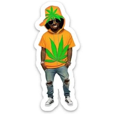 Hemp leaves Multicoloured neon person smoking wearing hoodie dancing hip hop bucket hat tropical Skater fashion aesthetic baggy clothes graphic t shirt 420 sticker