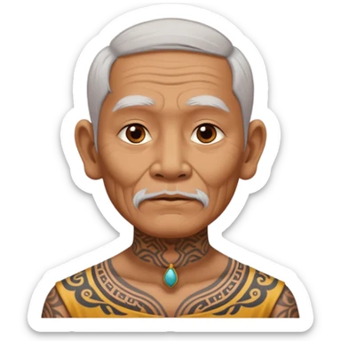 ancient thailand old man with tatooed on neck and face sticker