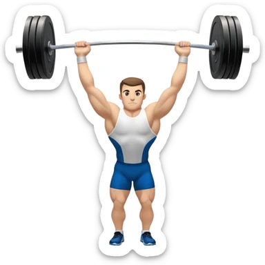 Emblem representing weightlifting with a strong athlete in a classic lifting stance, holding a barbell overhead. Dynamic, powerful pose with a focus on strength. Clean lines, bold silhouette, and transparent background, symbolizing the intensity and discipline of the sport sticker