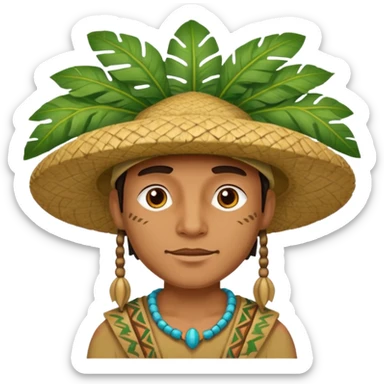 an surveyor man wearing a large leaf tribal hat sticker