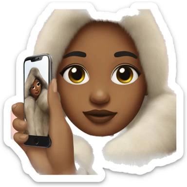 A girl in a fur coat takes a selfie on an iPhone sticker