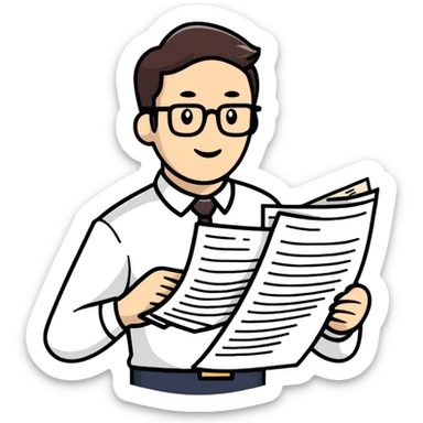 Manager employer reviewing documents with employees sticker