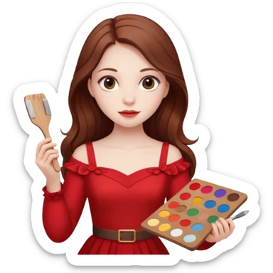 Una chica con una paleta y un vestido rojo y pelo largo sticker