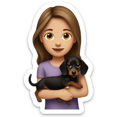 Brown hair girl holding black and tan dachshund puppy sticker