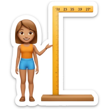 A 3D cartoon figure standing against a height chart, measurement marks visible, clean white background, Memoji-style. sticker