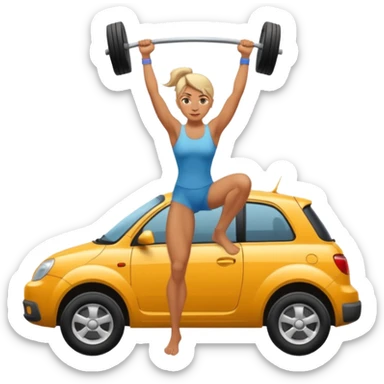 Barefoot woman lifting up a car sticker
