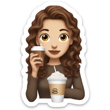 aesthetic white girl with brown wavy hair and brown eyes sipping an iced americano in a cute coffee shop  sticker