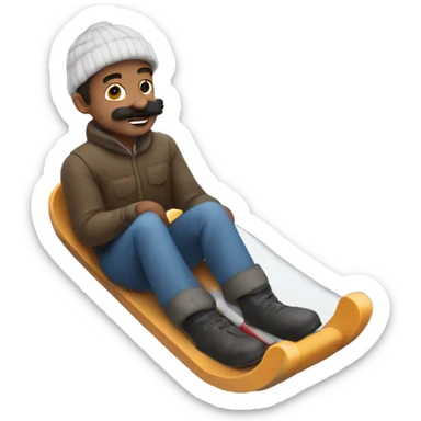 Art student with a small mustache in the middle of his nose sledding down a mountain sticker
