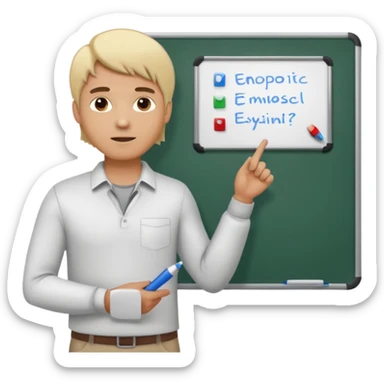 silhouette of a light-haired man standing next to a project board sticker