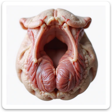 Pig thyroid gland, anatomical view, isolated on white background, hyperrealistic 4K, bottom view, clear anatomical details sticker