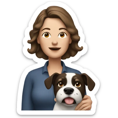 middle aged woman with brown hair with black and white dog sticker