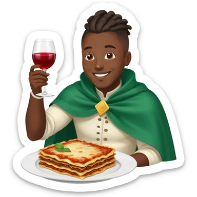  High fade widows peak ponytail dreadlock male black hair dark skin smiling and nigerian cape lasagna and wine while flying through the air sticker