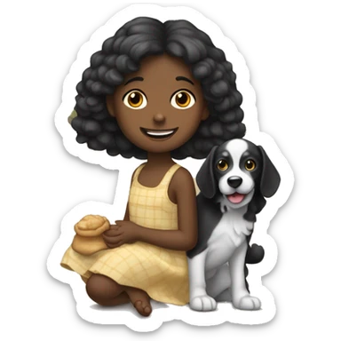 Una niña pelirroja abrazando a un perro negro sticker