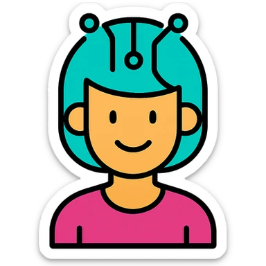 A person with a smile and AI-inspired hairstyle sticker