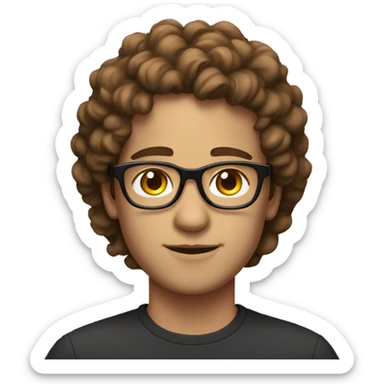 a young man with fair skin, long brown curls and glasses sticker