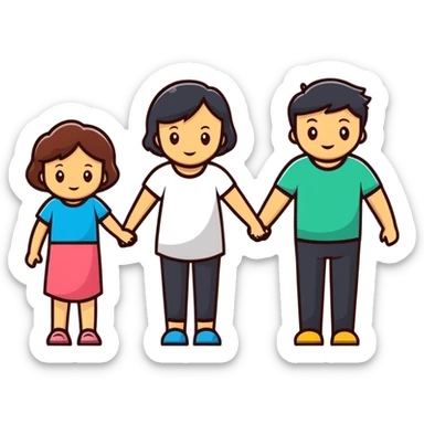 family portrait with one mother, one father, two boys and one girl sticker
